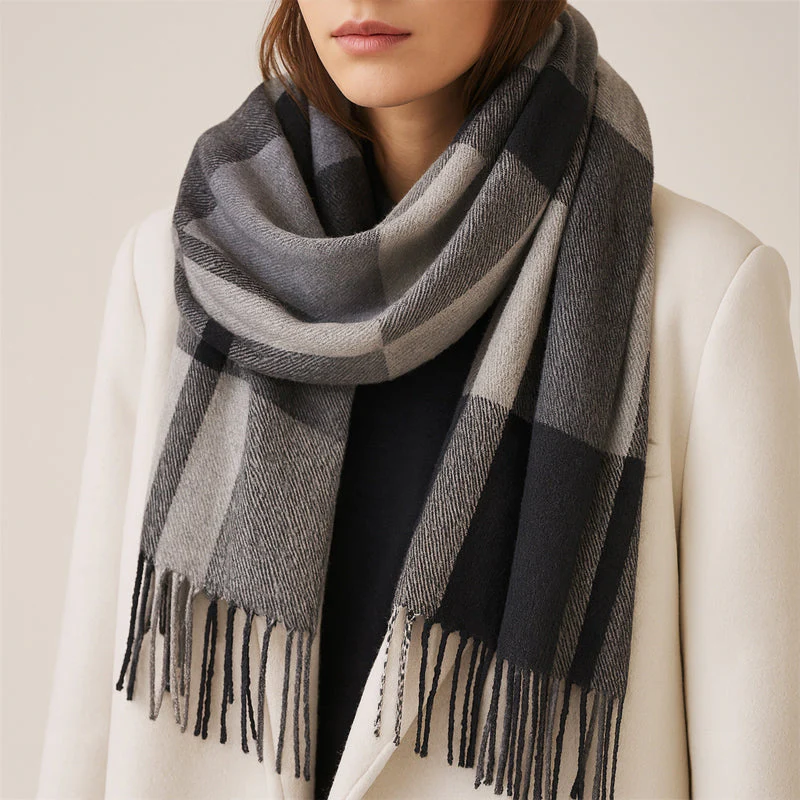 Women’s Plaid Knit Scarf with Cashmere-Inspired Texture - Image 5