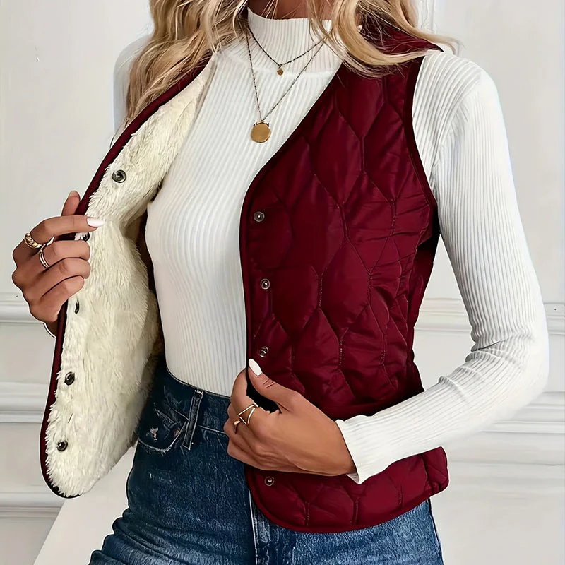 Women’s Quilted Snap-Front Vest with Sherpa Lining - Image 3