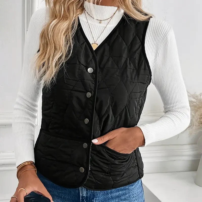 Women’s Quilted Snap-Front Vest with Sherpa Lining - Image 4