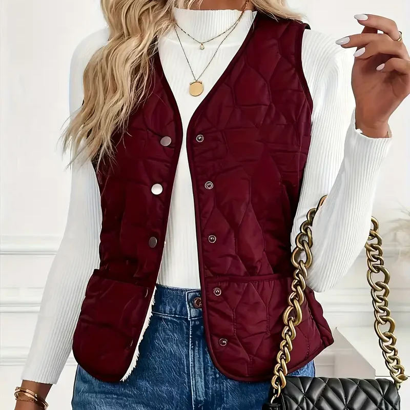 Women’s Quilted Snap-Front Vest with Sherpa Lining - Image 5