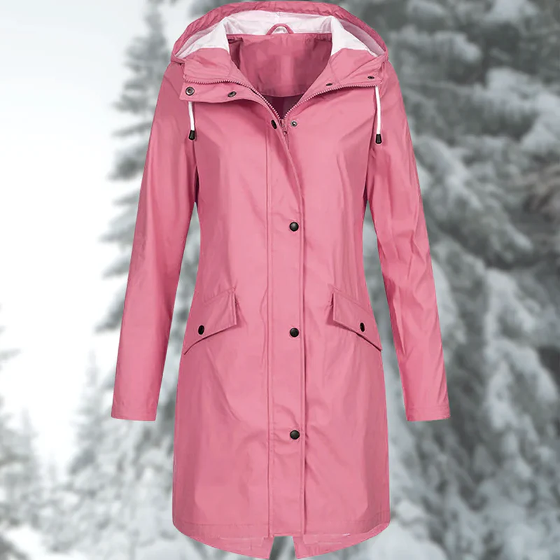Women’s Rain Coat with Snap Buttons and Drawstring Hood - Image 4