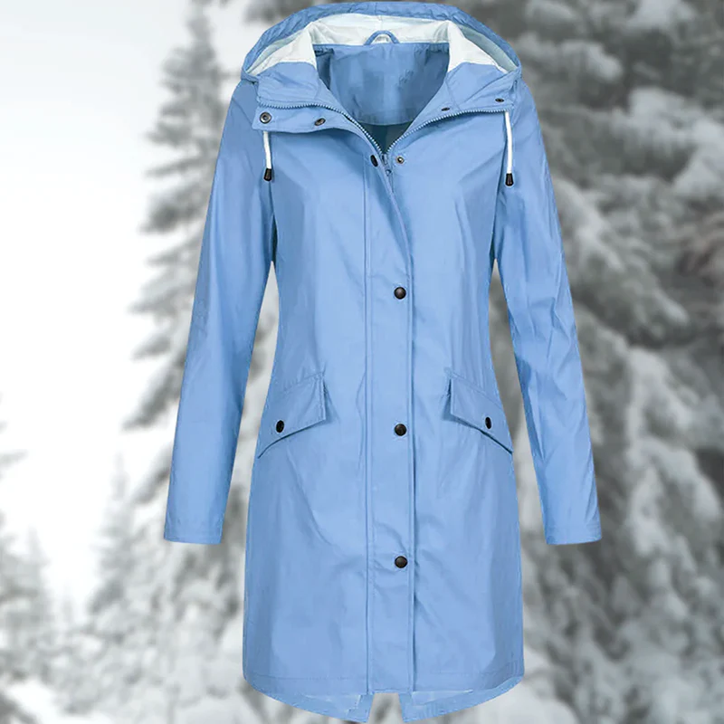 Women’s Rain Coat with Snap Buttons and Drawstring Hood - Image 5