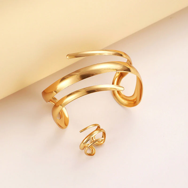 Women’s Sculpted Wrap Bracelet and Ring Set - Image 2