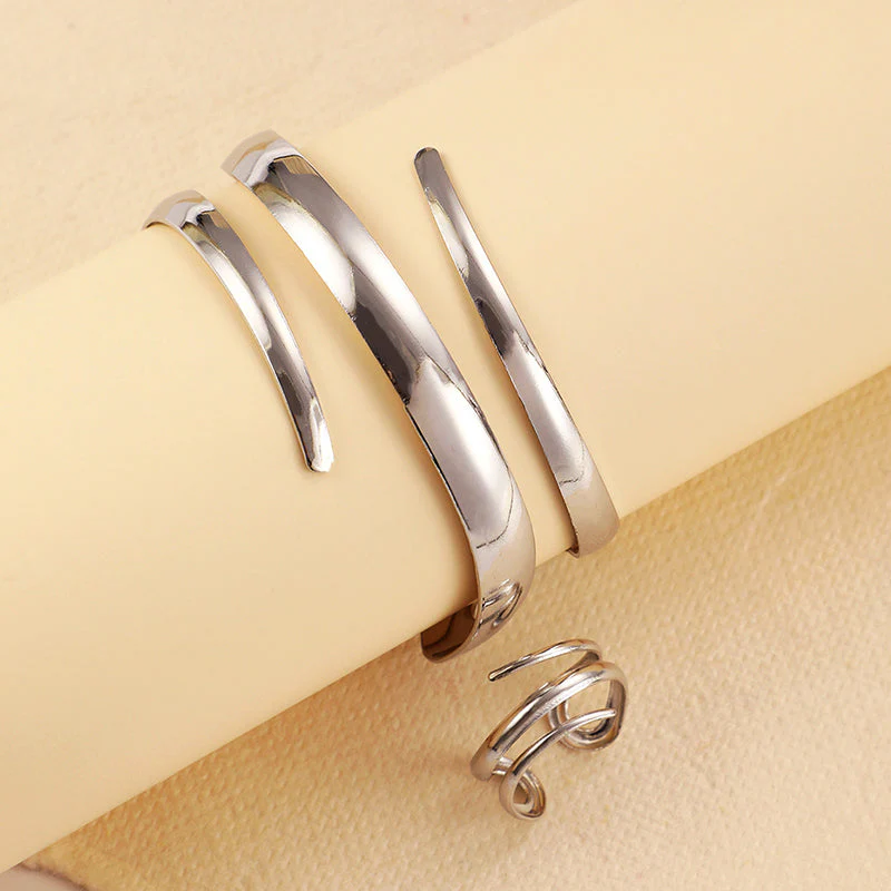 Women’s Sculpted Wrap Bracelet and Ring Set - Image 4
