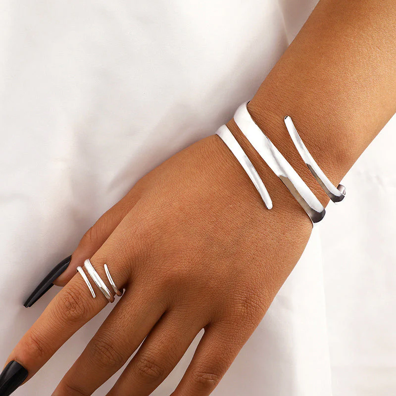 Women’s Sculpted Wrap Bracelet and Ring Set - Image 6