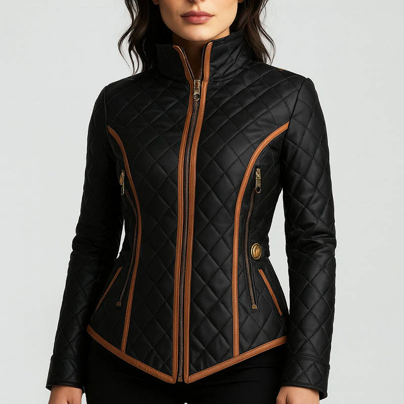 Women’s Slim-Fit Quilted Jacket with Contrast Edging - Image 2