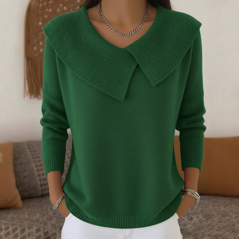 Women’s V-Neck Knit Sweater with Wide Collar - Image 3