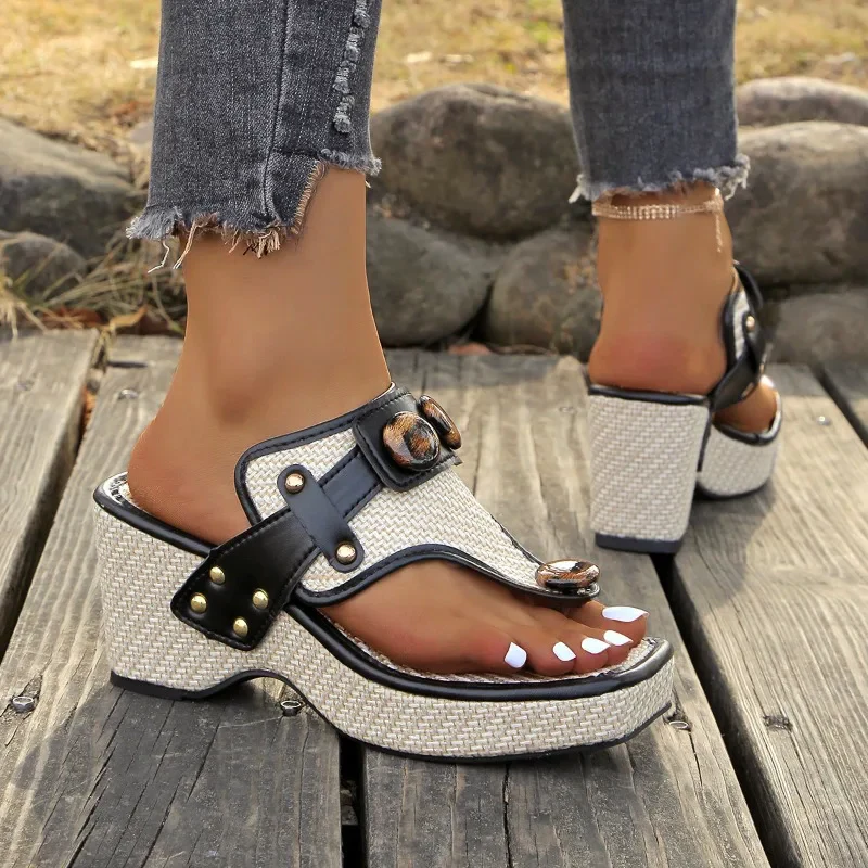 Women’s Woven Platform Sandals with Decorative Buckles - Image 7