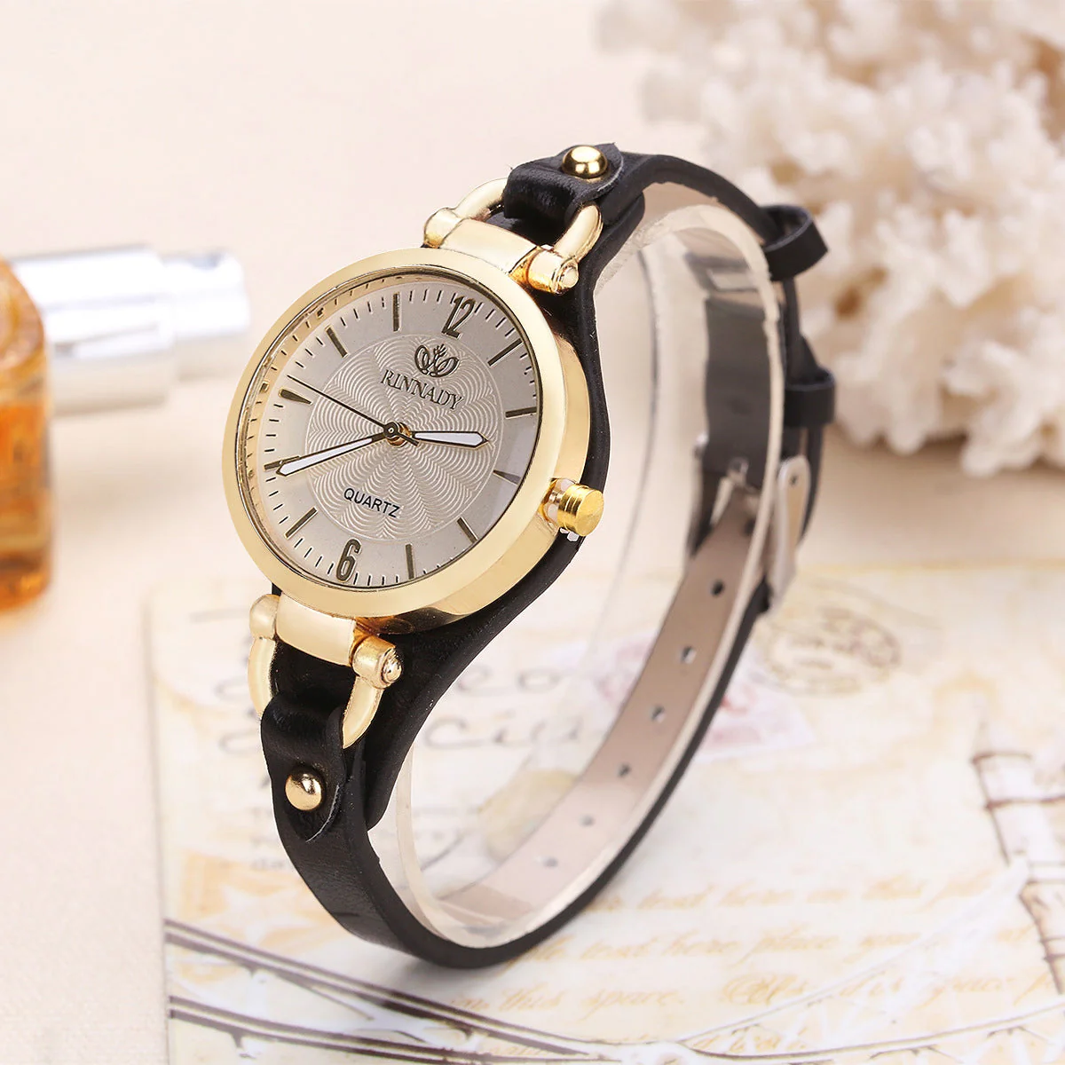 Women's Quartz Wristwatch with Gold-Tone Bezel - Image 2