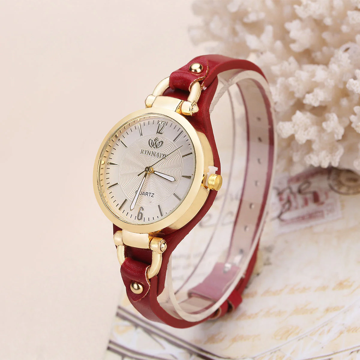 Women's Quartz Wristwatch with Gold-Tone Bezel - Image 3