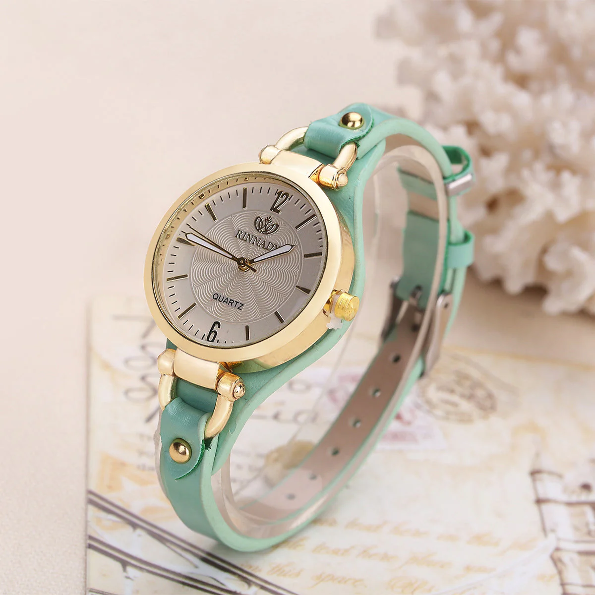 Women's Quartz Wristwatch with Gold-Tone Bezel - Image 5
