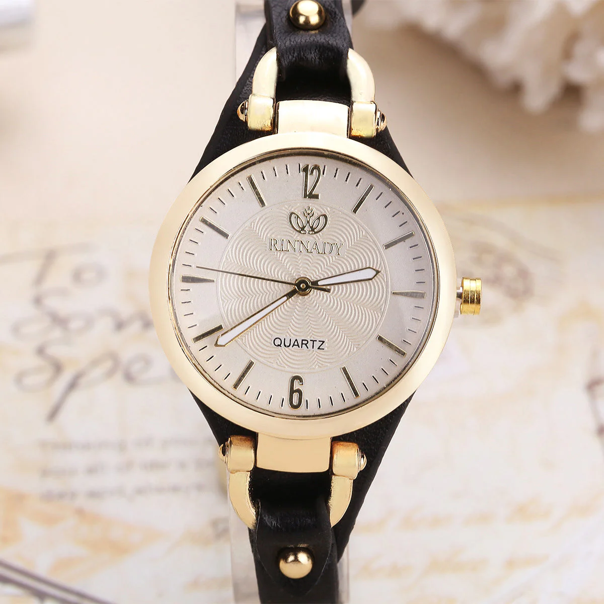 Women's Quartz Wristwatch with Gold-Tone Bezel - Image 7