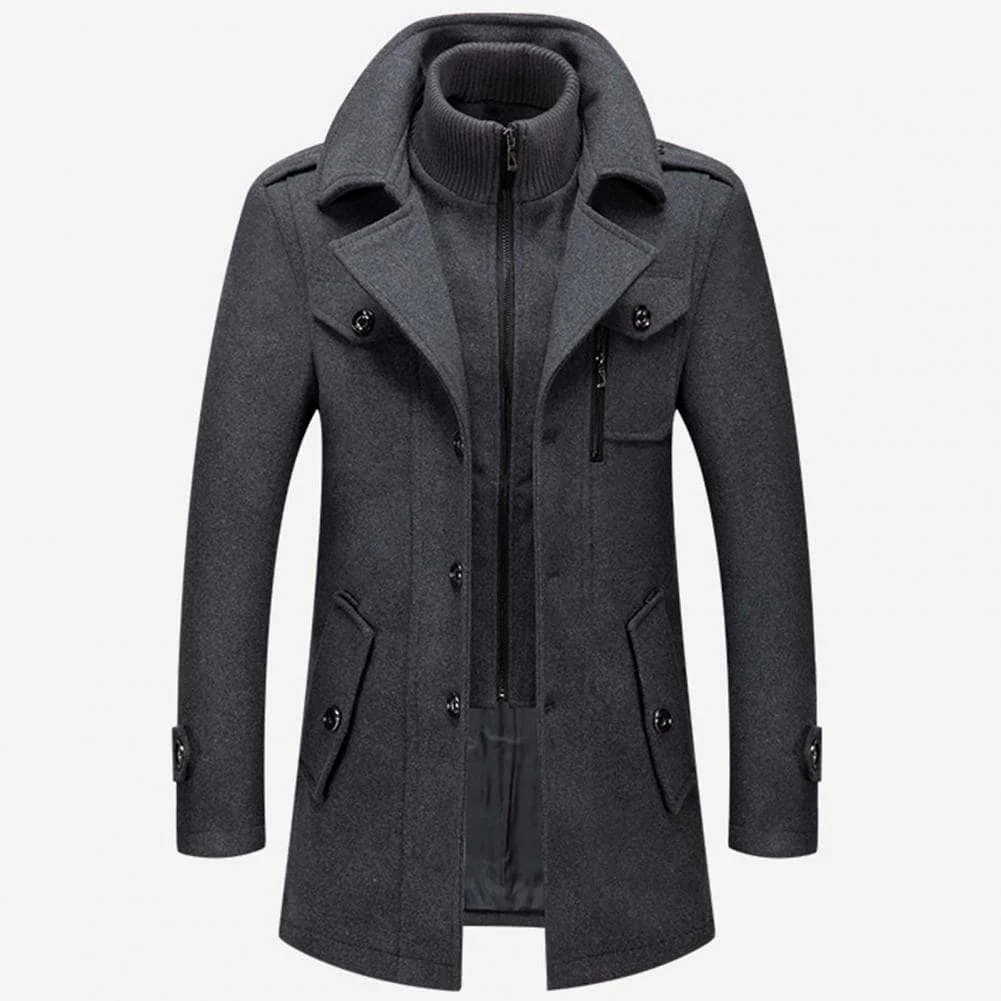 Wool Blend Stand Collar Men’s Coat - Image 3